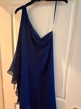 Ralph Lauren Royal Blue One-Shoulder Draped Evening Dress